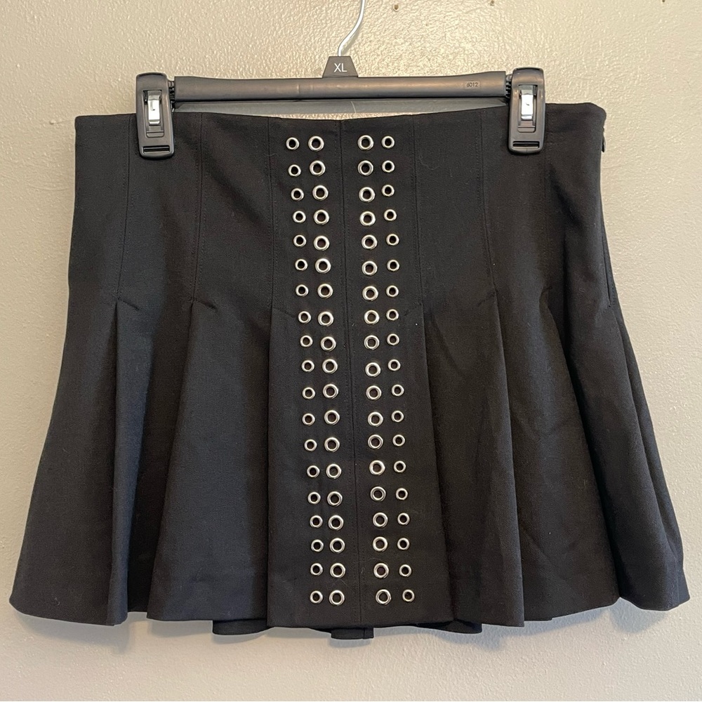 Zara Pleated Grommet Mini Skirt NWT Women's Sz S Black Grunge Dark Academia